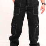 Pantalón Baggi Negro Costura Blanca